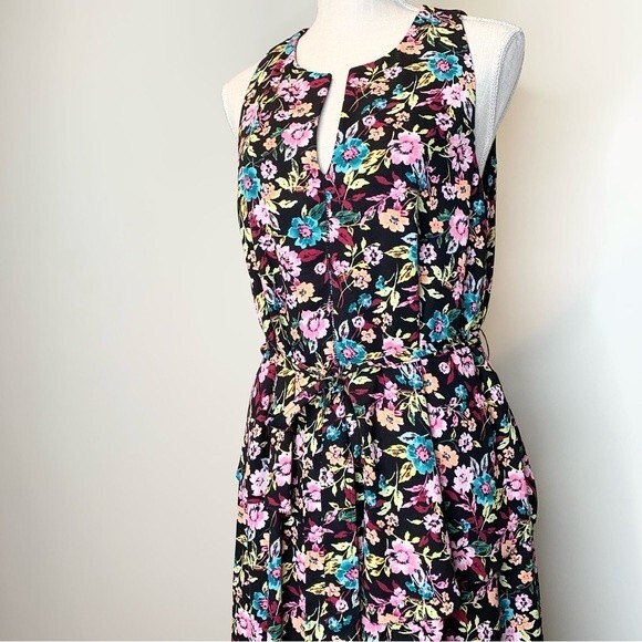 Banana Republic Colorful Floral Flowy Tiered Dress With Tie At Waist Medium - Picture 2 of 13